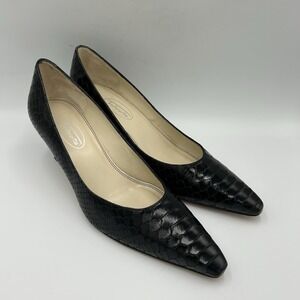 Talbots Leather Lizard Embossed High Heels Pump‎ Shoes Women's Size 7 Black